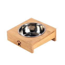 Ahşap Sehpalı Tekli Çelik Kedi Köpek Mama Ve Su Kabı