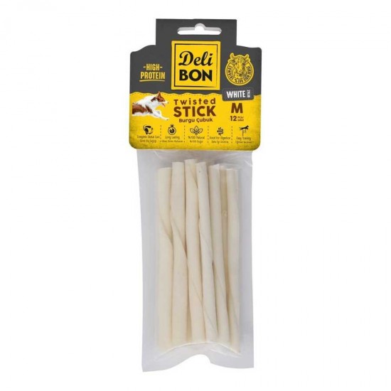 Delibon Deri Burgu Beyaz Çubuk Orta Boy Köpek Ödülü