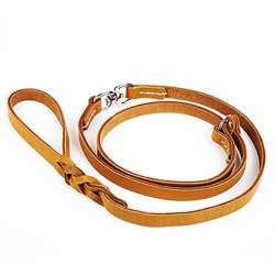 Doggie Eğitim Serisi Gerçek Deriden El Yapımı Boğma Ayarlı Köpek Gezdirme Kayışı Camel