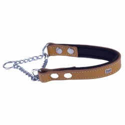 Doggie Konforlu Gerçek Deriden El Yapımı Boğma Zincirli Köpek Boyun Tasması Camel