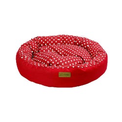 Dubex Tarte Kırmızı Benekli Yuvarlak Kedi Köpek Yatağı