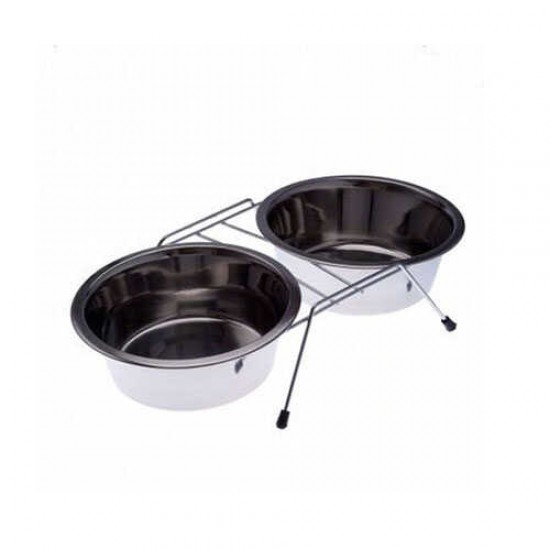 Eurodog Ayaklı İkili Metal Köpek Mama Su Kabı