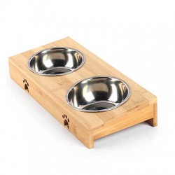 Eurogold Ahşap Sehpalı İkili Çelik Mama Kabı