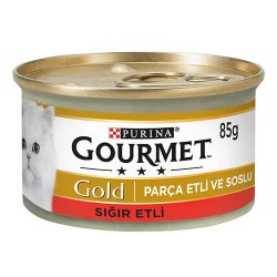 Gourmet Gold Sığır Etli Yetişkin Kedi Konservesi Parça Etli Soslu