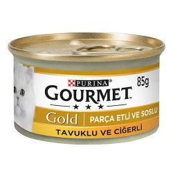 Gourmet Gold Tavuklu Ciğerli Yetişkin Parça Etli Kedi Konservesi