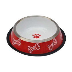 Zampa Kaymaz Tabanlı Kırmızı Beyaz Desenli Mama Su Kabı