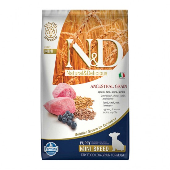 ND Ancestral Grain Düşük Tahıllı Kuzu Eti ve Yaban Mersinli Küçük Irk Yavru Köpek Maması 7kg ND Ancestral Grain Düşük Tahıllı Kuzu Eti ve Yaban Mersinli Küçük Irk Yavru Köpek Maması 7kg