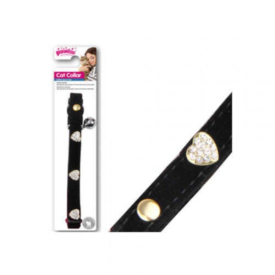 Pawise Kalp Taşlı Siyah Kedi Boyun Tasması
