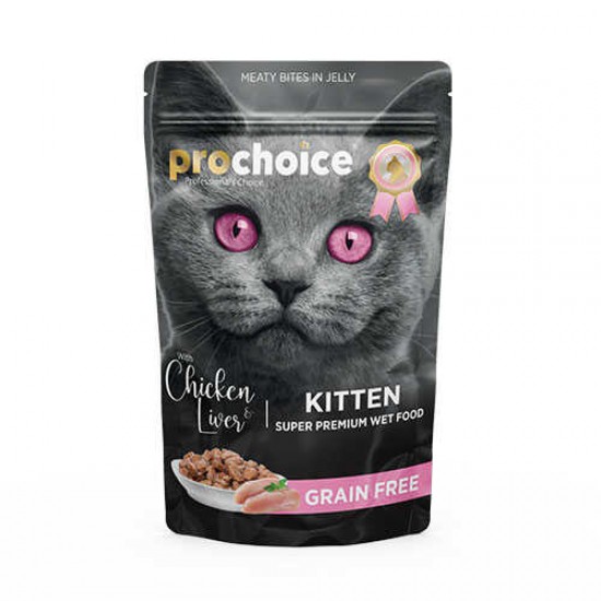 Prochoice Tahılsız Kitten Tavuk ve Ciğerli Yavru Pouch Kedi Konservesi