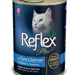Reflex Plus Tuna Ve Somonlu Soslu Et Parçacıklı Yetişkin Kedi Konservesi