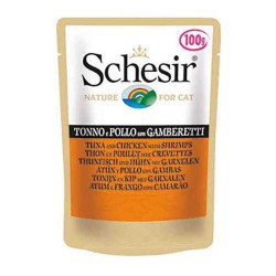 Schesir Jelly Ton Balıklı Tavuk Ve Karidesli Pouch Yetişkin Kedi Konservesi
