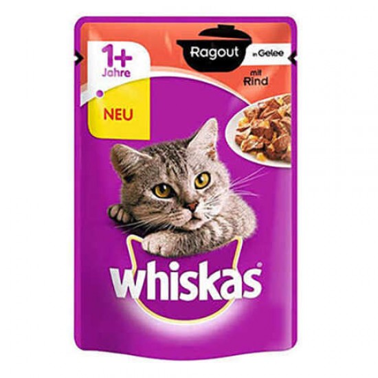 Whiskas Güveç Jöle İçinde Sığır Etli Pouch Yetişkin Kedi Konservesi